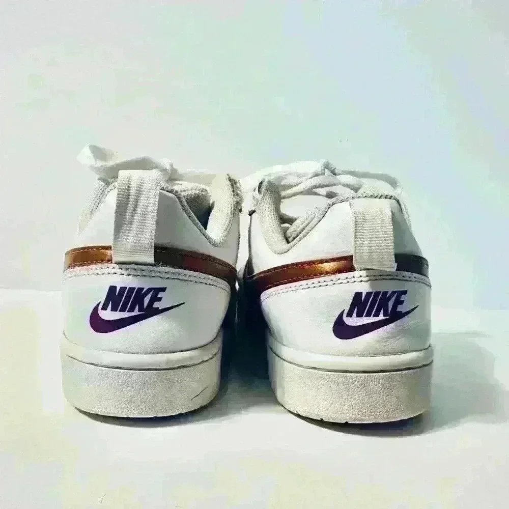 Nike | Court Borough Low 2, White with Copper/Vivid Purple, Unisex Big Kids 5Y